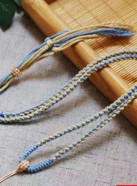 吊坠挂绳女款高档高档手搓棉线藏式唐卡手编翡翠水晶线绳古风流苏