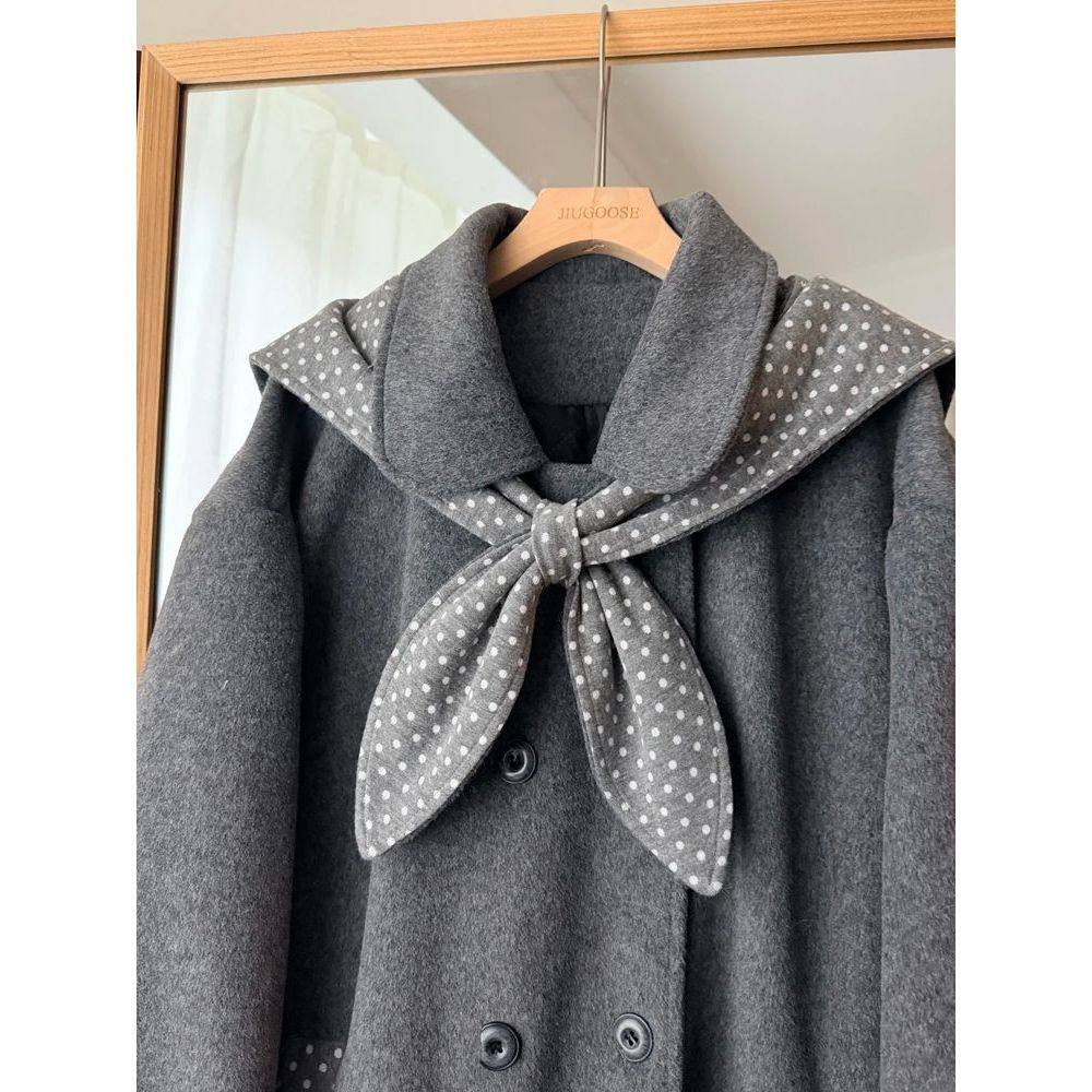 星结海灰 可拆卸兔耳小披肩+灰色毛呢外套两件套冬季新款学院风女,淘宝优惠券,粉丝福利购,淘宝优惠卷