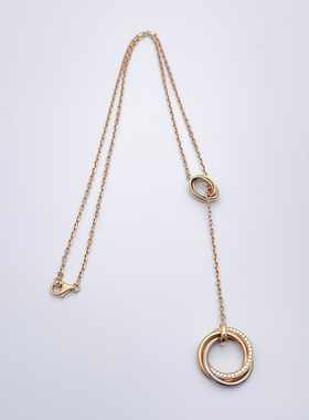 【自营】中古98新卡地亚TRINITY系列三色金双环镶钻流苏项链经典