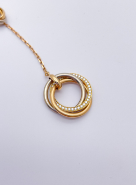 【自营】中古99新卡地亚TRINITY系列三色金双环镶钻项链经典饰品