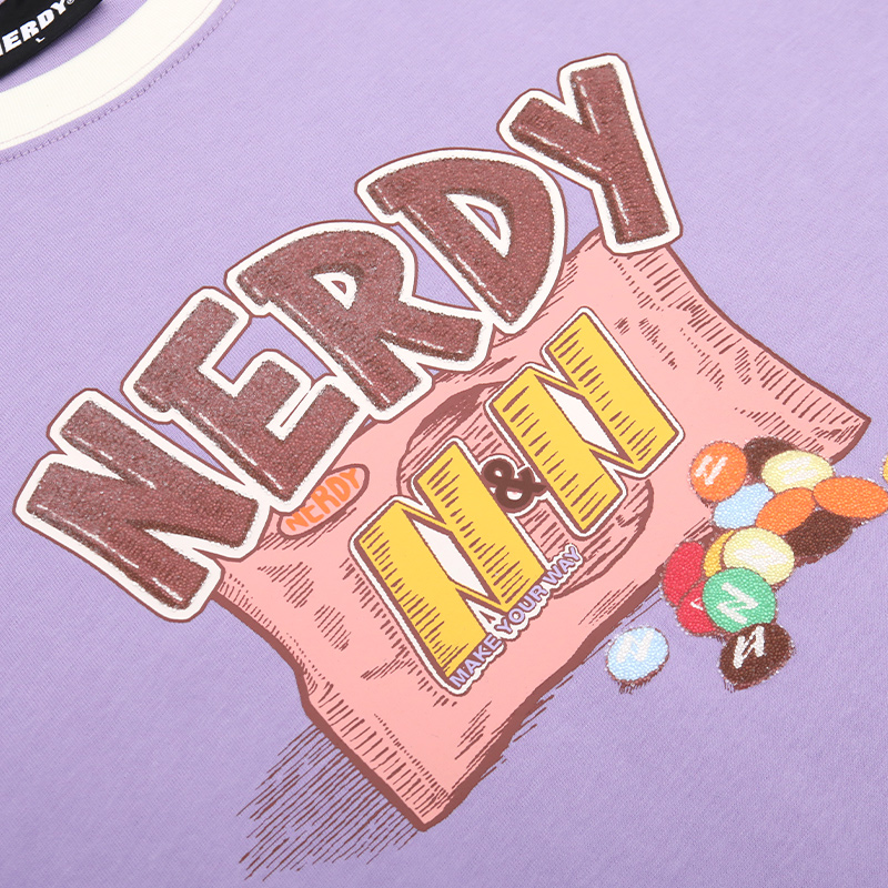 【自营】NERDY韩国新款趣味糖豆印花短袖T恤宽松休闲情侣短袖潮 - 图2