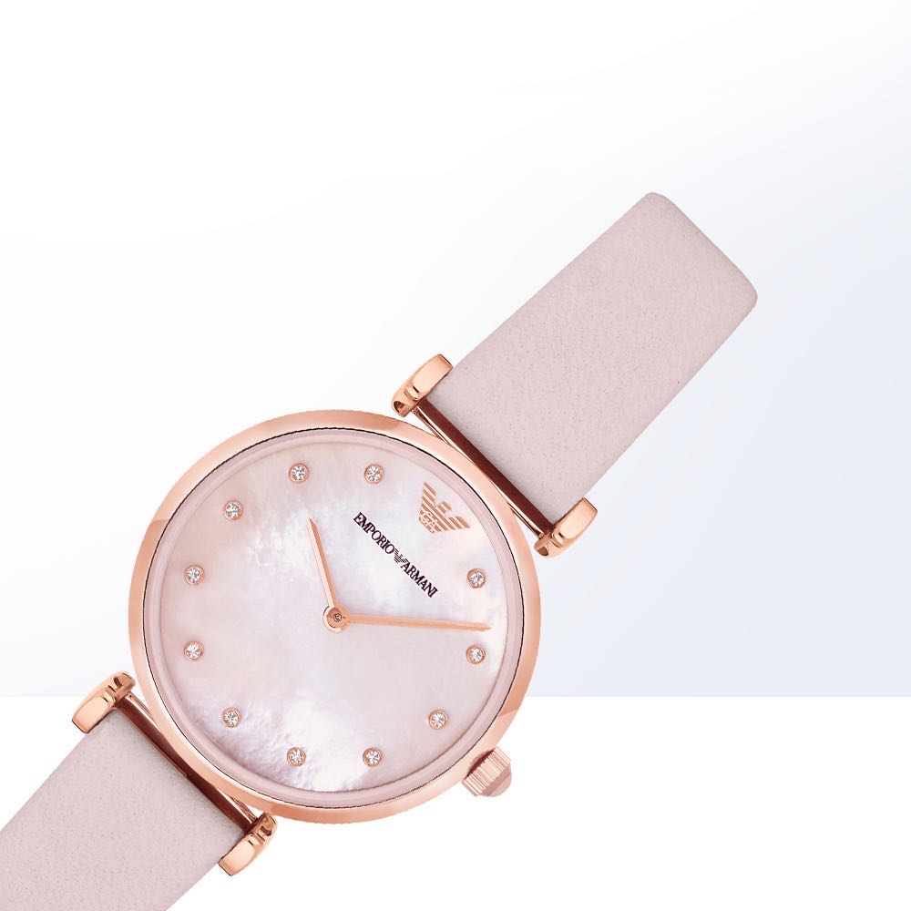 【直营】Armani阿玛尼石英女表手表爆款简约镶钻气质皮表AR1958