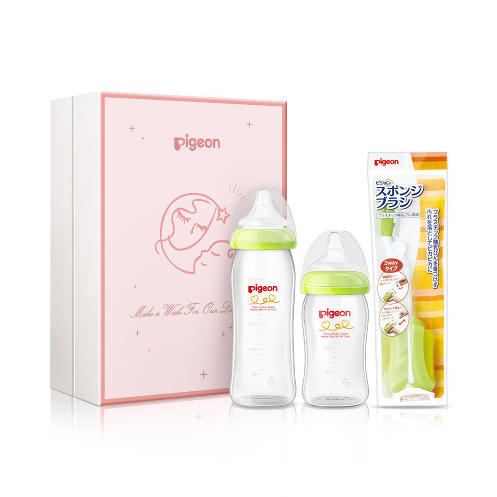 天猫国际母婴直营日本进口 贝亲新生儿玻璃奶瓶礼盒 奶瓶160ml+240ml+海绵奶瓶刷0