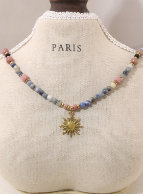 蓝色天然石洗澡可戴不掉色项链