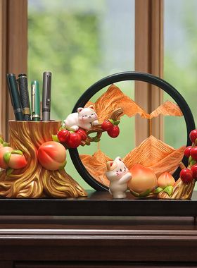 可爱猫咪文创笔筒流沙画摆件礼物