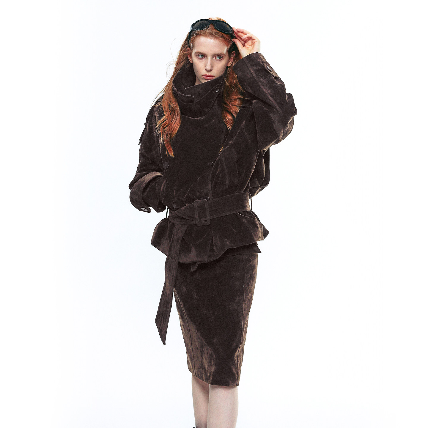 SINGLE MOMENT 25AW法式复古植绒大立领短款双排扣系腰风衣外套女,淘宝优惠券,粉丝福利购,淘宝优惠卷