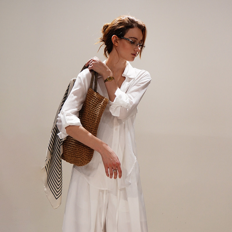 SINGLE MOMENT25SS纯白天丝亚麻衬衫宽松休闲百搭防晒长袖衬衣女