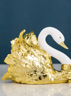 奢华鎏金天鹅摆件桌面摆件树脂电镀轻奢工艺品客厅电视柜酒柜摆设