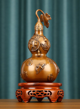 铜欣祥紫铜葫芦摆件五福葫芦家居客厅玄关装饰品乔迁商务贺喜礼品