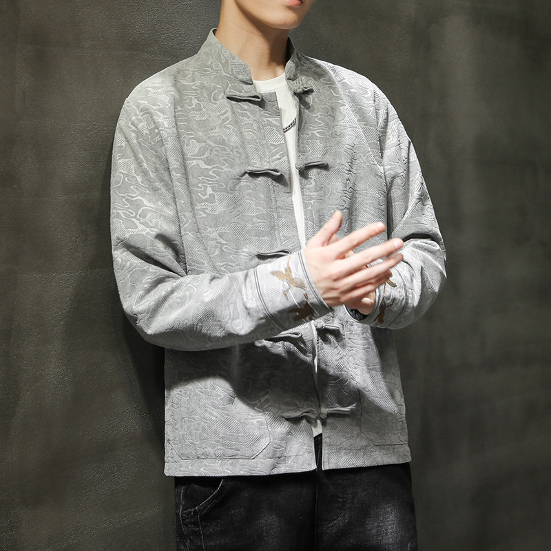 中式刺绣唐装外套男中国风休闲盘扣 岸谷视界旗舰秀禾服