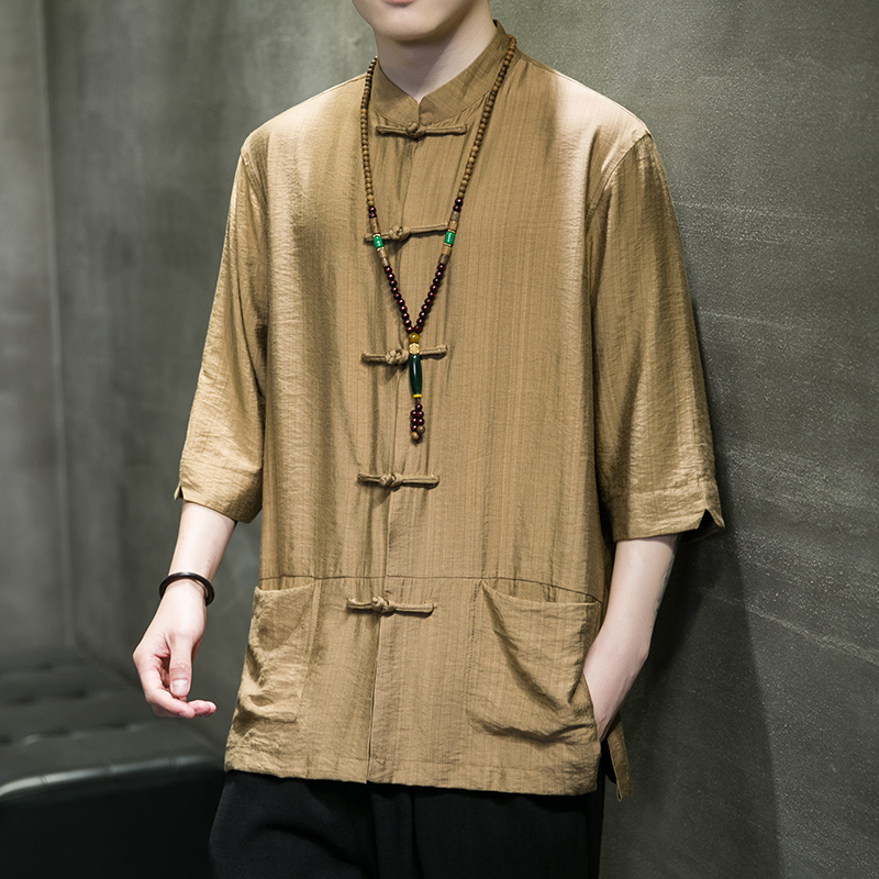 夏季冰丝透气唐装休闲中式免烫衬衫 岸谷视界唐装