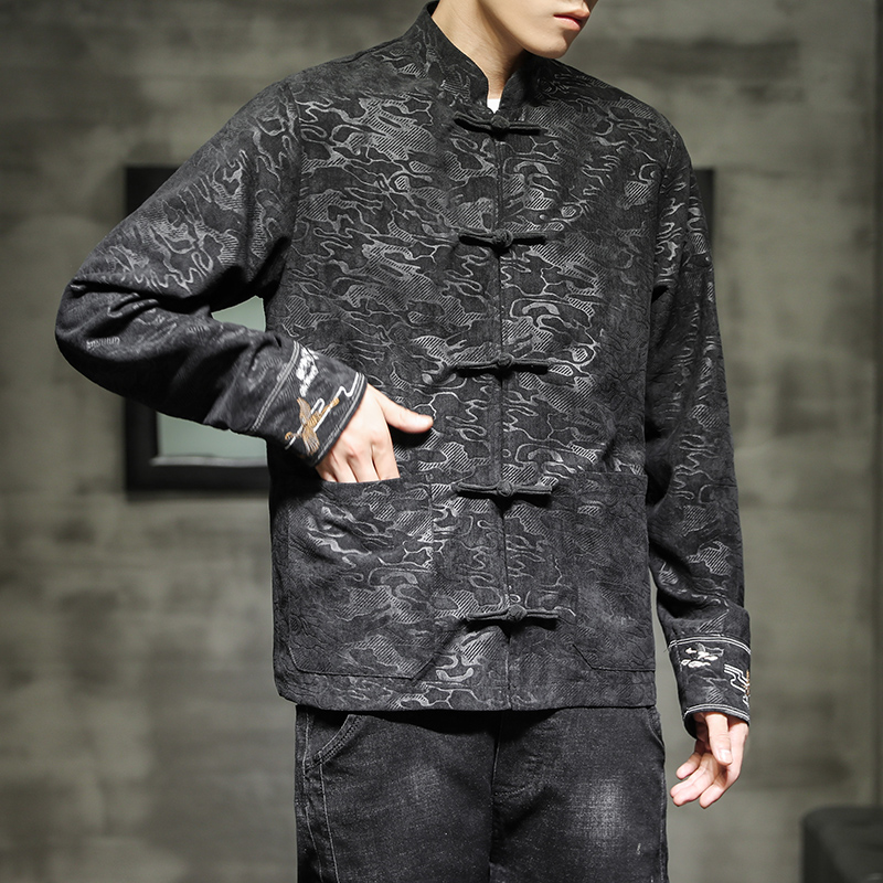 中式刺绣唐装外套男中国风休闲盘扣 岸谷视界旗舰秀禾服