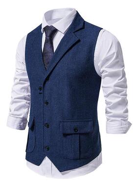 P 32853 Men's Single Breasted Herringbone Vest 复古马甲