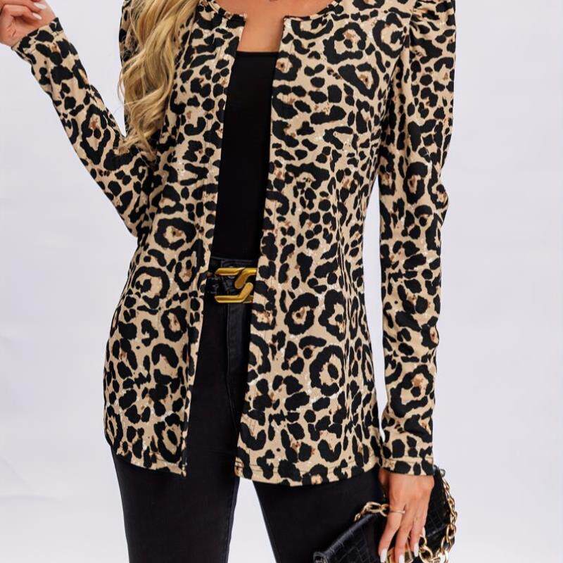 Comfortable Leopard Print Long Sleeve dium Length Open跨境 - 图3