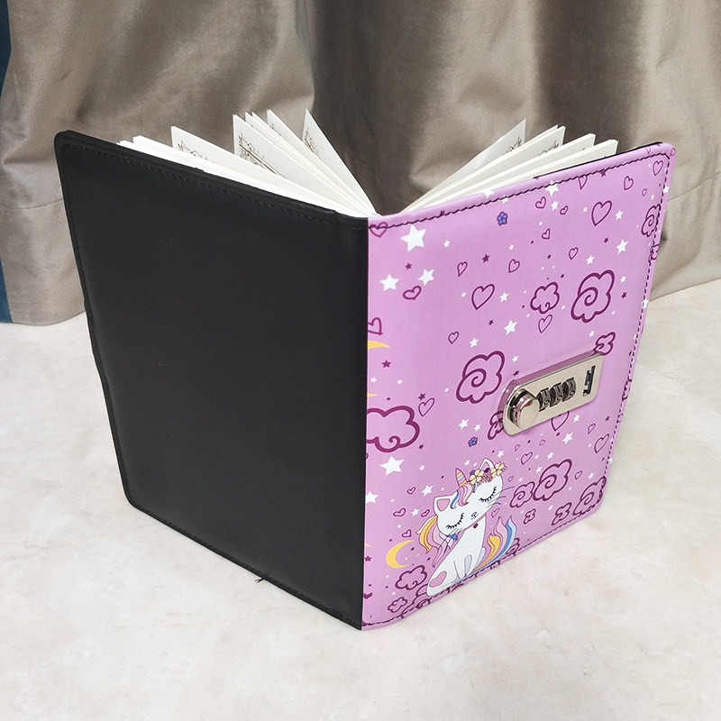 卡通儿童密码本带锁日记本女生秘密简约小学生笔记本文艺精致少女手账本笔记本子文具加厚密码锁记账本记事本