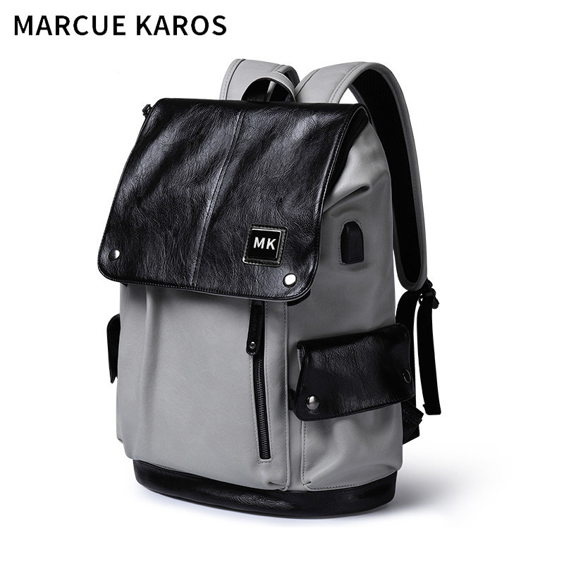 mk男真皮背包大容量休闲商务双肩包 partyplus双肩背包