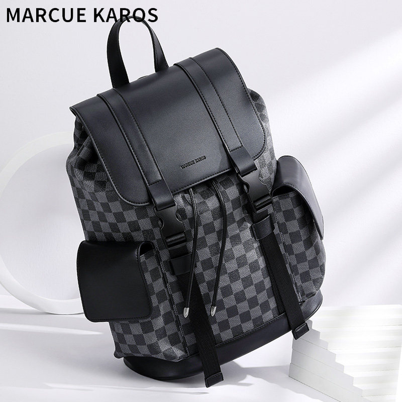 mk男士2021年新款时尚格子真皮背包 partyplus双肩背包