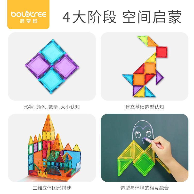 菠萝树炫彩彩窗磁力片拼装积木磁片 菠萝树建构/拼插积木