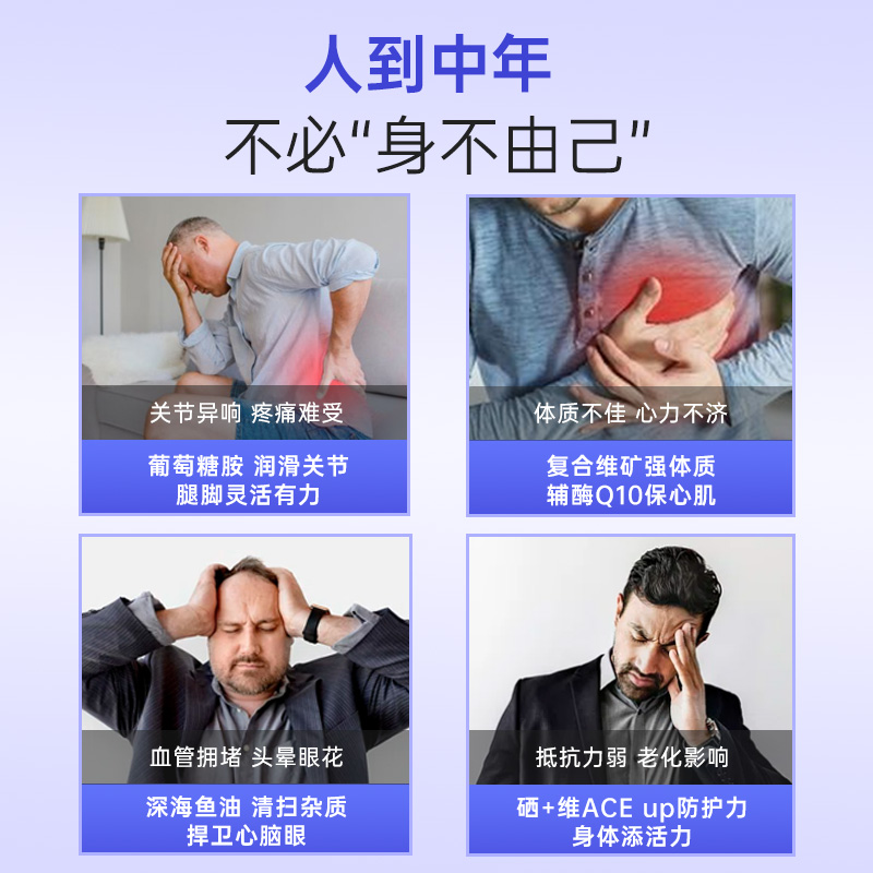 VitPlus50+岁男性综合营养条氨基葡萄糖硒片深海鱼油保健品2盒