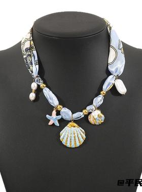 ZN0646花朵陶瓷吊坠丝带项链气质