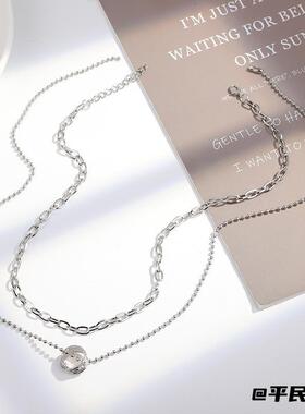 欧美双层简约嘻哈项链硬币吊坠