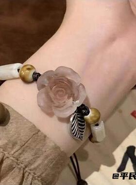 山茶花网红古风编织手链高级感