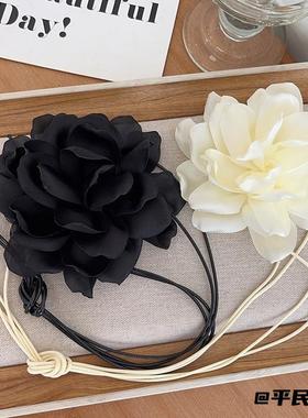 立体缠绕项链黑白色超大颈花颈带