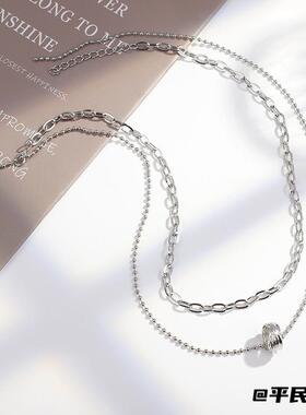 欧美双层简约嘻哈项链硬币吊坠