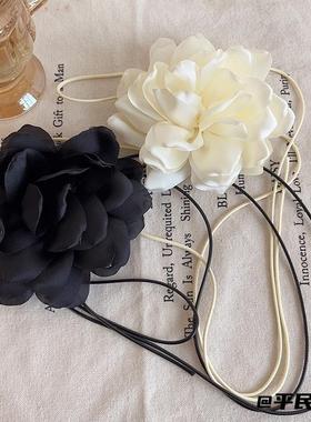 立体缠绕项链黑白色超大颈花颈带