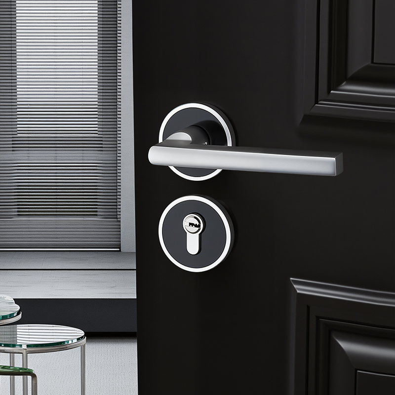 黑色通用型分体锁磁吸静音室内卧室房门锁家用房间实木门把手锁具 - 图3