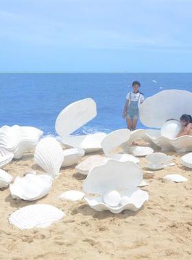 玻璃钢大贝壳珍珠扇贝模型雕塑幼儿园海洋主题婚庆背景装饰品摆件