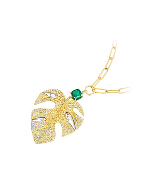 树叶白金水钻吊坠项链网红同款