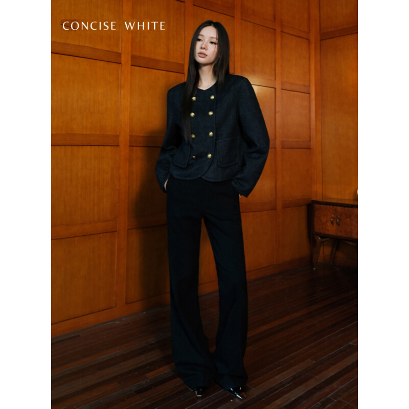 CONCISE-WHITE简白双排扣短款毛呢外套女23秋冬新品设计师品牌