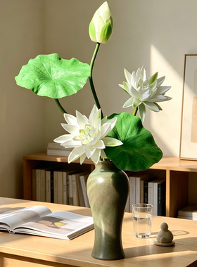 中式禅意仿真荷花花瓶摆件