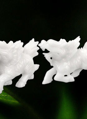 天然玉石麒麟一对装饰品摆件