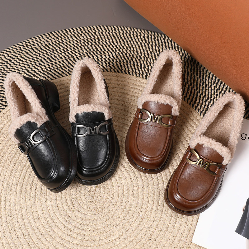 2025冬季新款真皮加绒小皮鞋女平底毛毛乐福鞋加厚棉鞋保暖女单鞋,淘宝优惠券,粉丝福利购,淘宝优惠卷