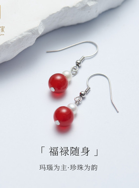 S925纯银玛瑙珍珠葫芦耳钉轻奢