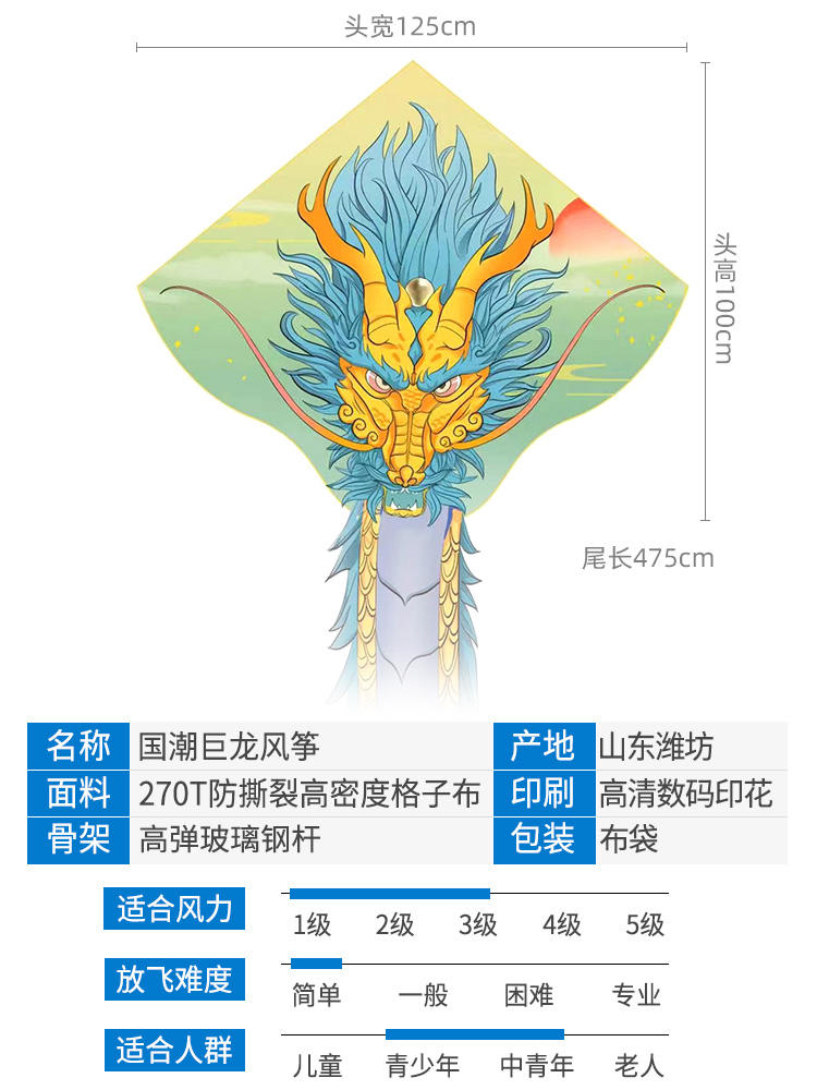 2024年新款潍坊风筝大人专用网红高端成人大型专业超大易飞龙形