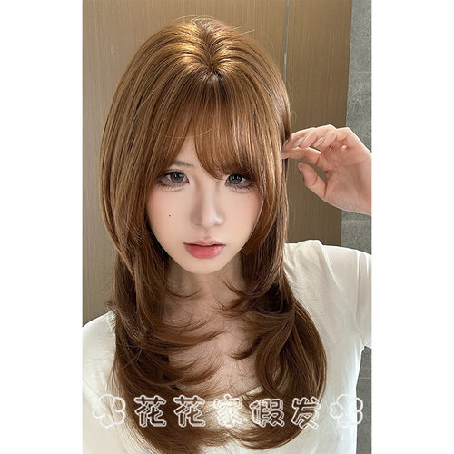 花花家假发【涩谷甜心】焦糖暖棕色锁骨发高层次修颜日系女全头套 - 图2