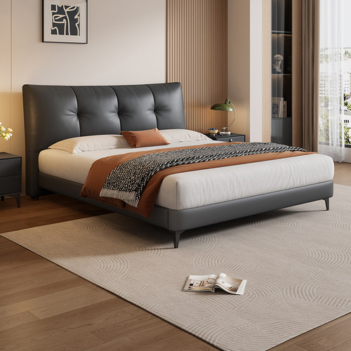 岚瑟琳真皮床奶油风2025新款主卧大床1.5米现代简约双人软包婚床 - 图3