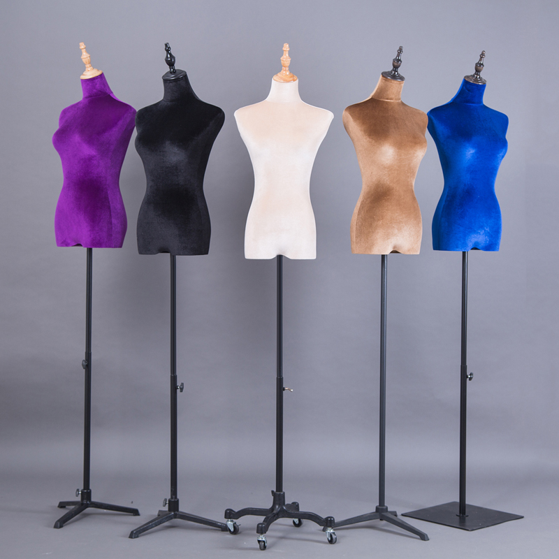 女半身模特道具彩色金丝绒包布模特架橱窗展示架内衣婚纱服装模特 - 图1