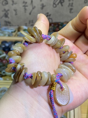 和田玉糖玉随型小扣子手编绳手链老光工艺复古风藏式手串配饰配珠