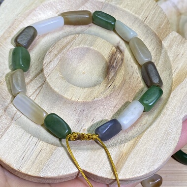 和田玉碧玉糖白玉多宝手串手链老光珠随型配饰复古风手编绳珠串