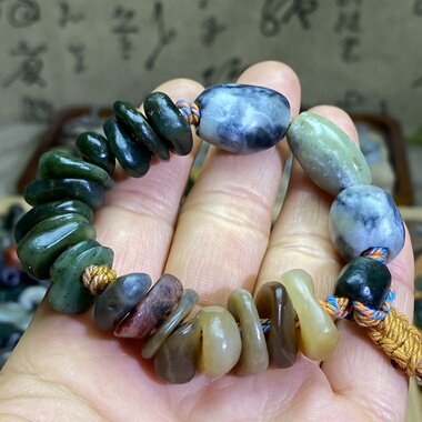 和田玉随型珠子扣子多宝手编绳手链老光工艺复古风藏式手串挂饰