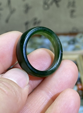 和田玉碧玉菠菜绿卡19随型大圈口戒指复古风玉环文玩珠串跑环挂饰