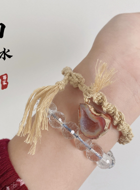天然刻面白水晶小众设计手工编织