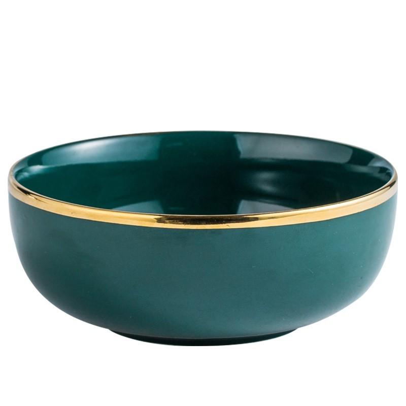 祖母绿米饭碗金边碗风格碗餐具套装北欧盘子碗家用组合欧式陶瓷碗 - 图3