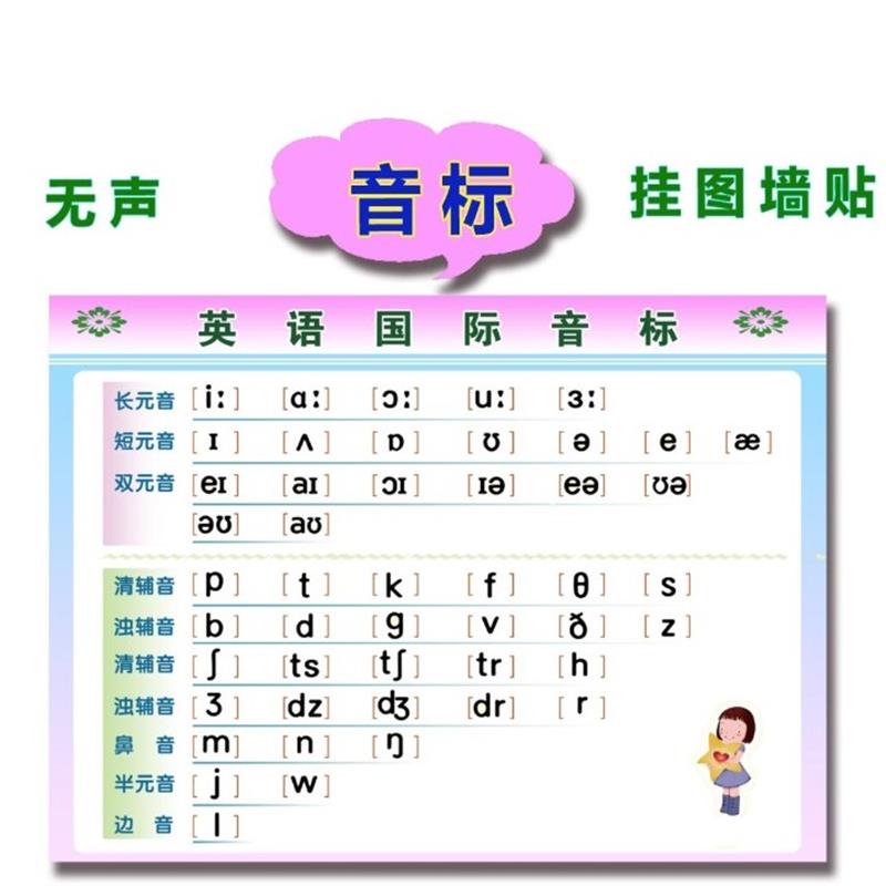 表字母学26小孩英语音标挂图三线标准大版拼读教室音标表看图-图3