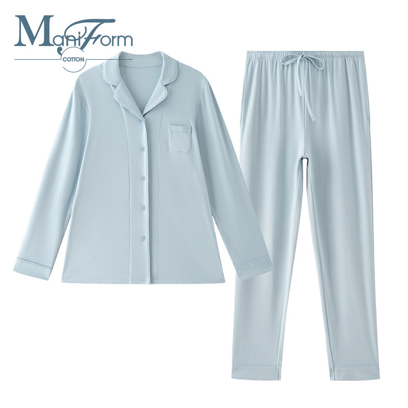 曼妮芬棉质生活棉针织翻领秋冬睡衣 曼妮芬棉质生活睡衣/家居服套装