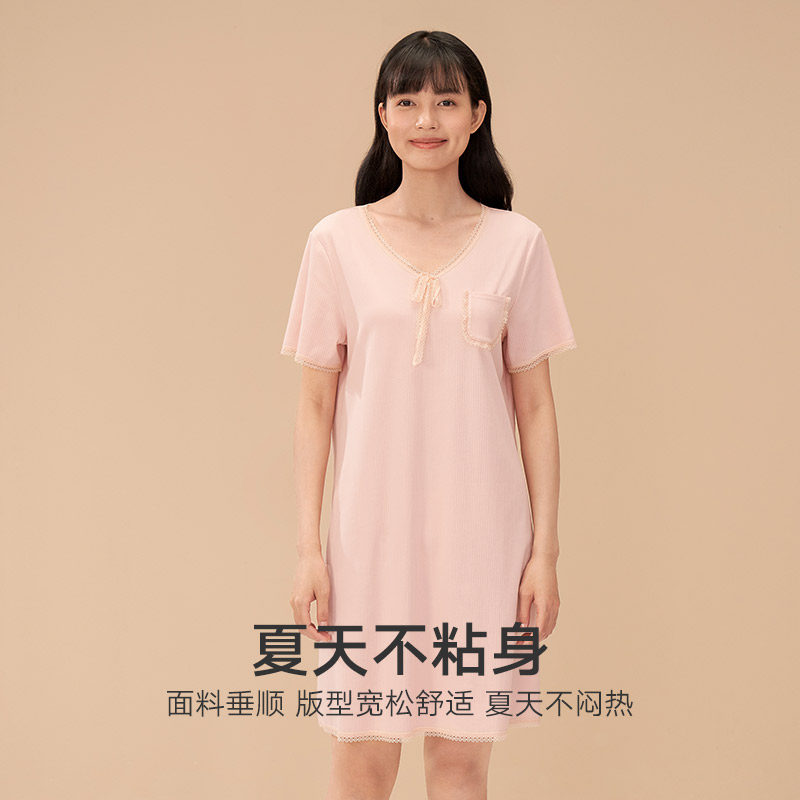 曼妮芬棉质生活棉莫罗纹针织tc睡裙 曼妮芬棉质生活睡裙